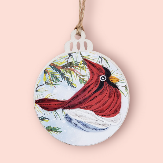 Handmade Quilling Ornament – Cardinal on Snowy Branch