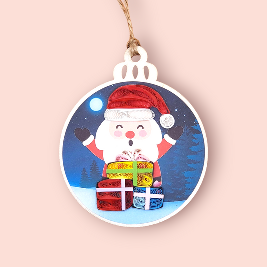 Handmade Quilling Ornament – Santa Claus with Gift