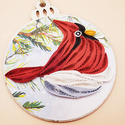 Handmade Quilling Ornament – Cardinal on Snowy Branch