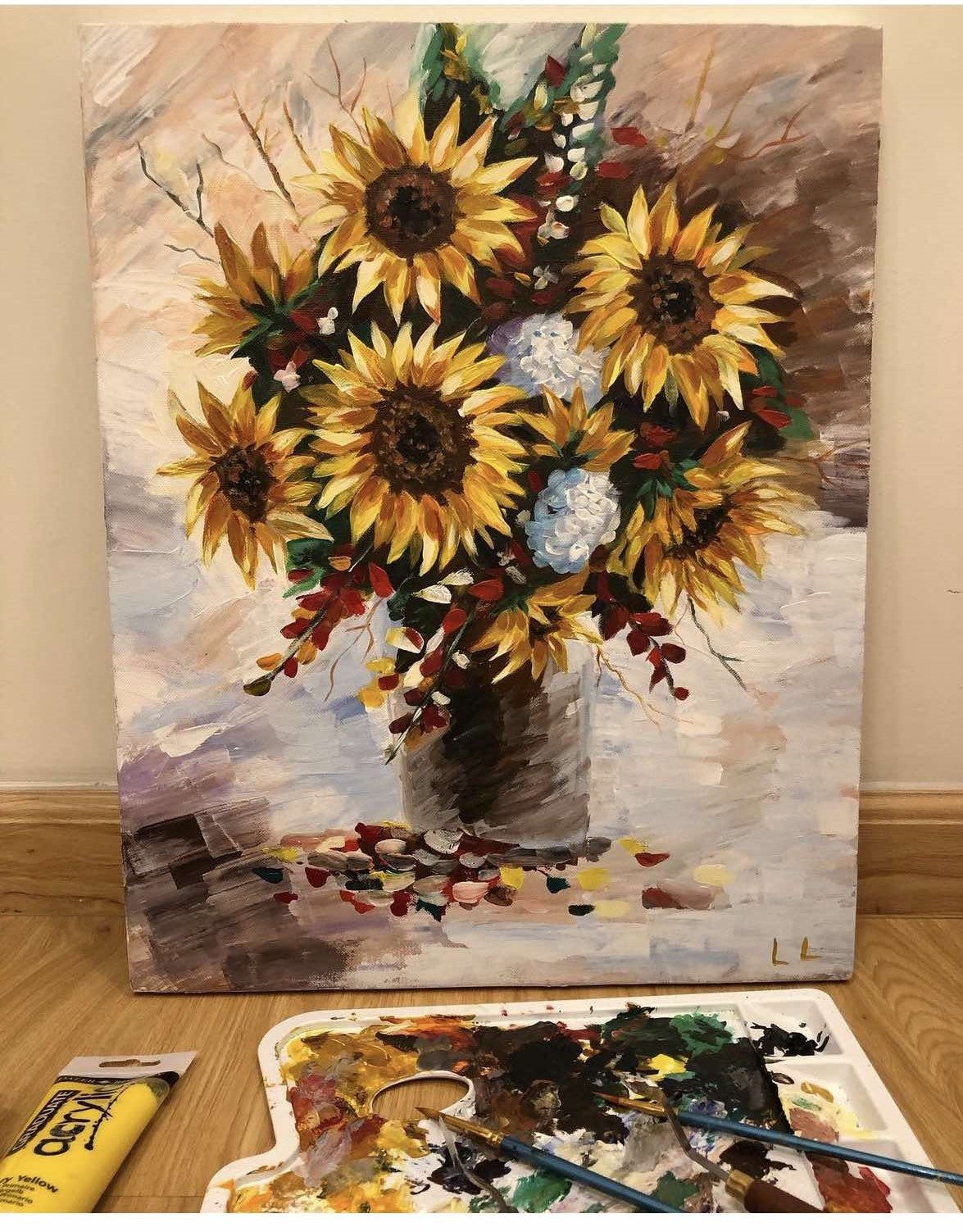 A Vase of Sunflowers | Oil-Painting Recreation in Quilling Card