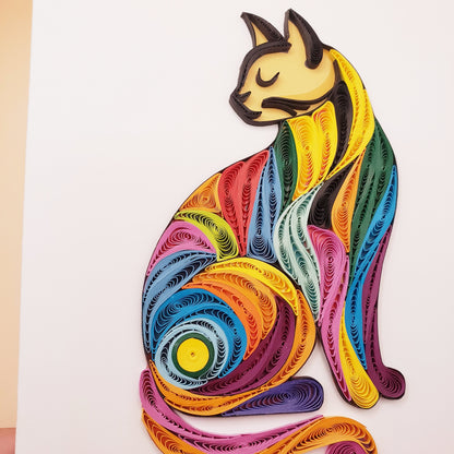Handmade Quilling Card – Elegant Decorative Cat in Vibrant Colors