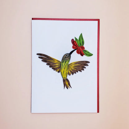 Yellow Hummingbird | Quilled Greeting Card - Handmade