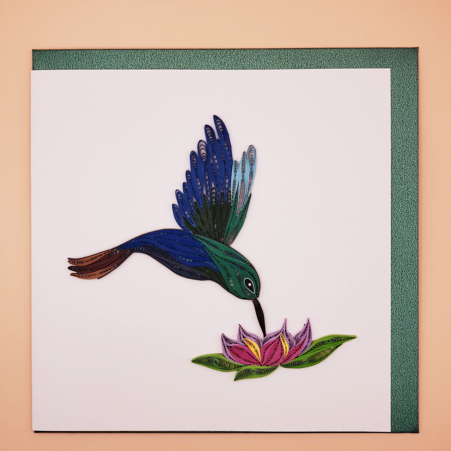 Sapphirewing Hummingbird Quilled Greeting Card