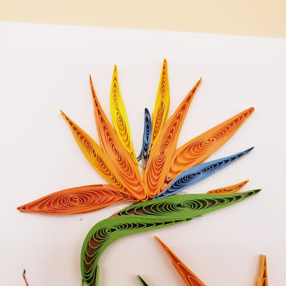 Bright & Elegant Bird of Paradise Vase – Handmade Quilling Card