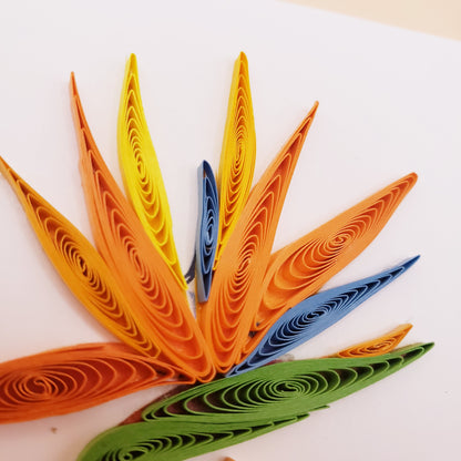 Bright & Elegant Bird of Paradise Vase – Handmade Quilling Card